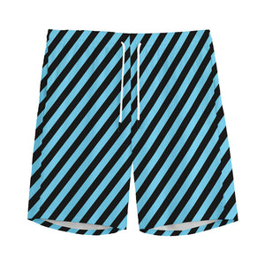 Blue And Black Stripes Pattern Print Men's Sports Shorts