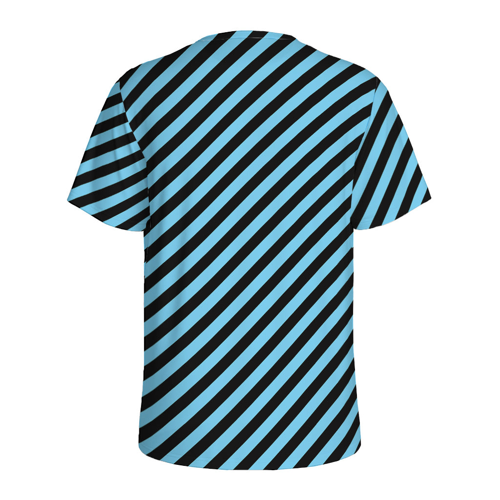 Blue And Black Stripes Pattern Print Men's Sports T-Shirt