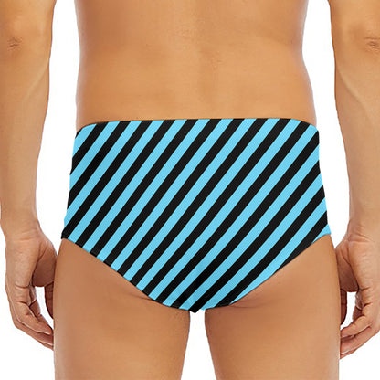 Blue And Black Stripes Pattern Print Men's Triangle Swim Briefs