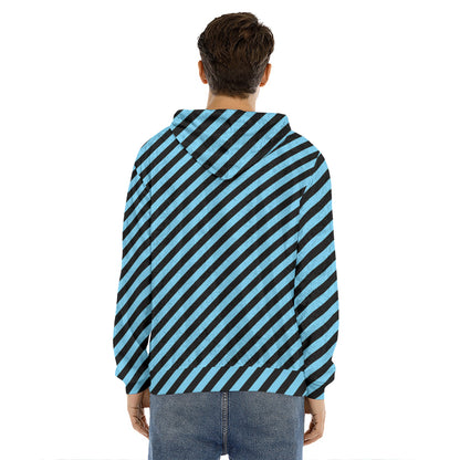 Blue And Black Stripes Pattern Print Men's Velvet Pullover Hoodie
