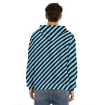 Blue And Black Stripes Pattern Print Men's Velvet Pullover Hoodie
