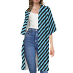 Blue And Black Stripes Pattern Print Open Front Beach Cover Up