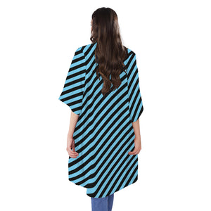 Blue And Black Stripes Pattern Print Open Front Beach Cover Up