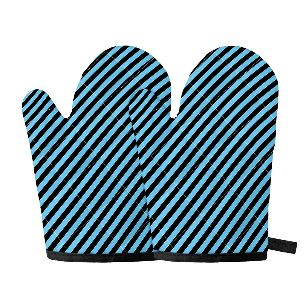 Blue And Black Stripes Pattern Print Oven Mitts