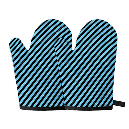 Blue And Black Stripes Pattern Print Oven Mitts