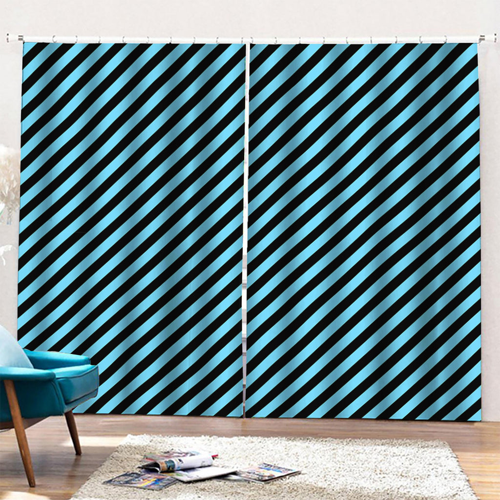 Blue And Black Stripes Pattern Print Pencil Pleat Curtains