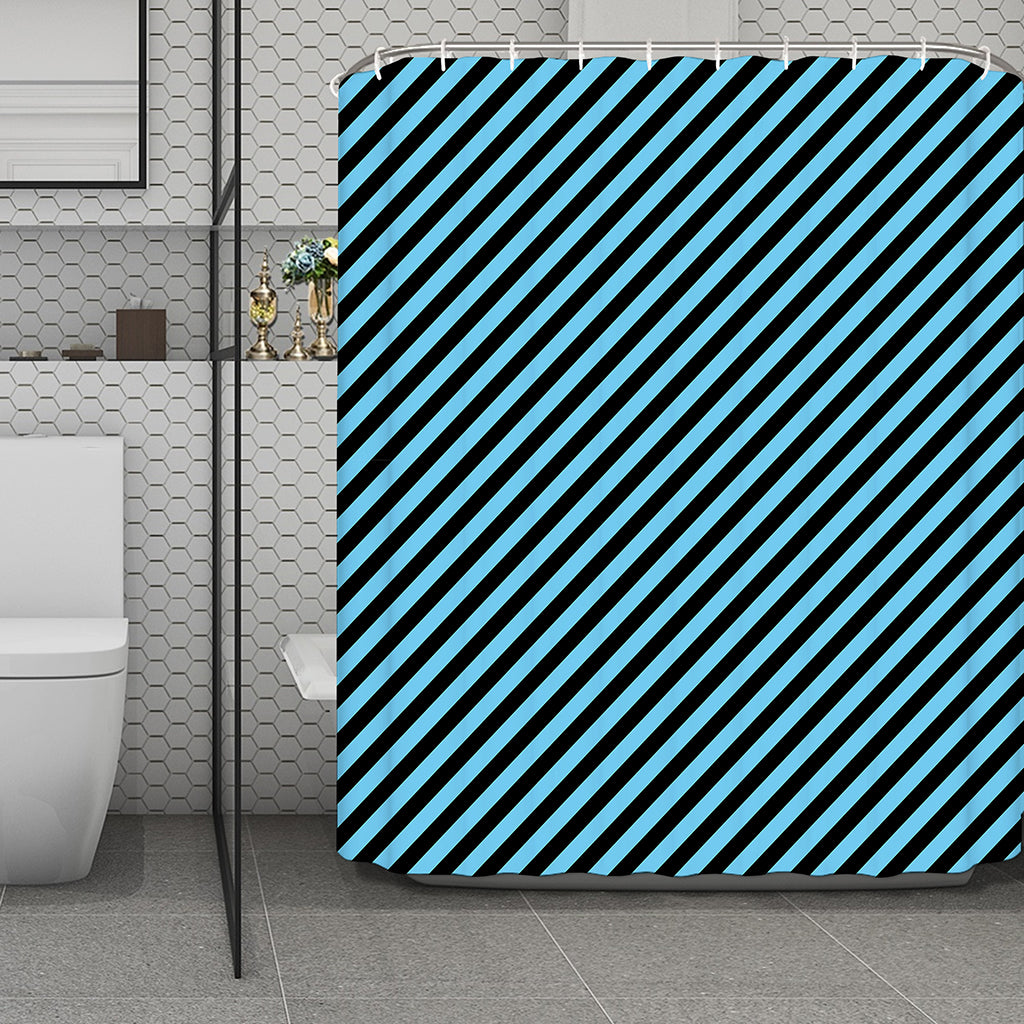 Blue And Black Stripes Pattern Print Polyester Shower Curtain
