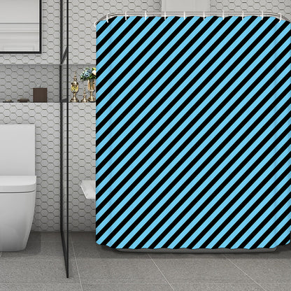 Blue And Black Stripes Pattern Print Polyester Shower Curtain