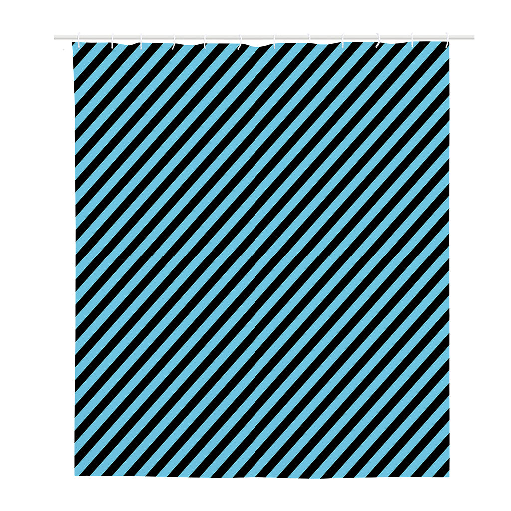 Blue And Black Stripes Pattern Print Polyester Shower Curtain