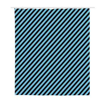 Blue And Black Stripes Pattern Print Polyester Shower Curtain