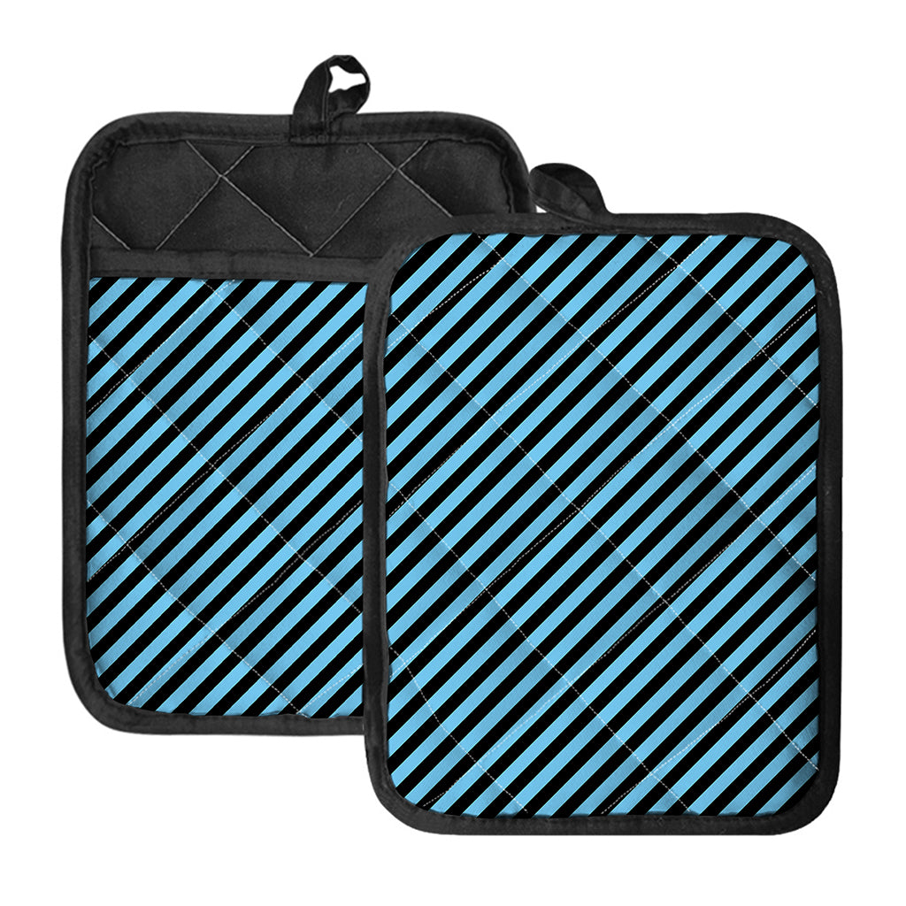 Blue And Black Stripes Pattern Print Pot Holders With Pocket