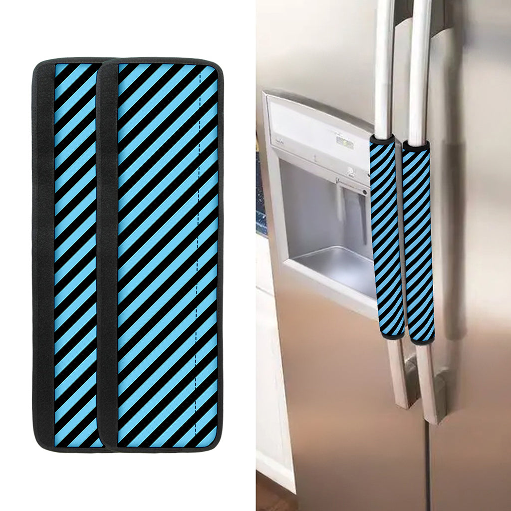 Blue And Black Stripes Pattern Print Refrigerator Handle Covers