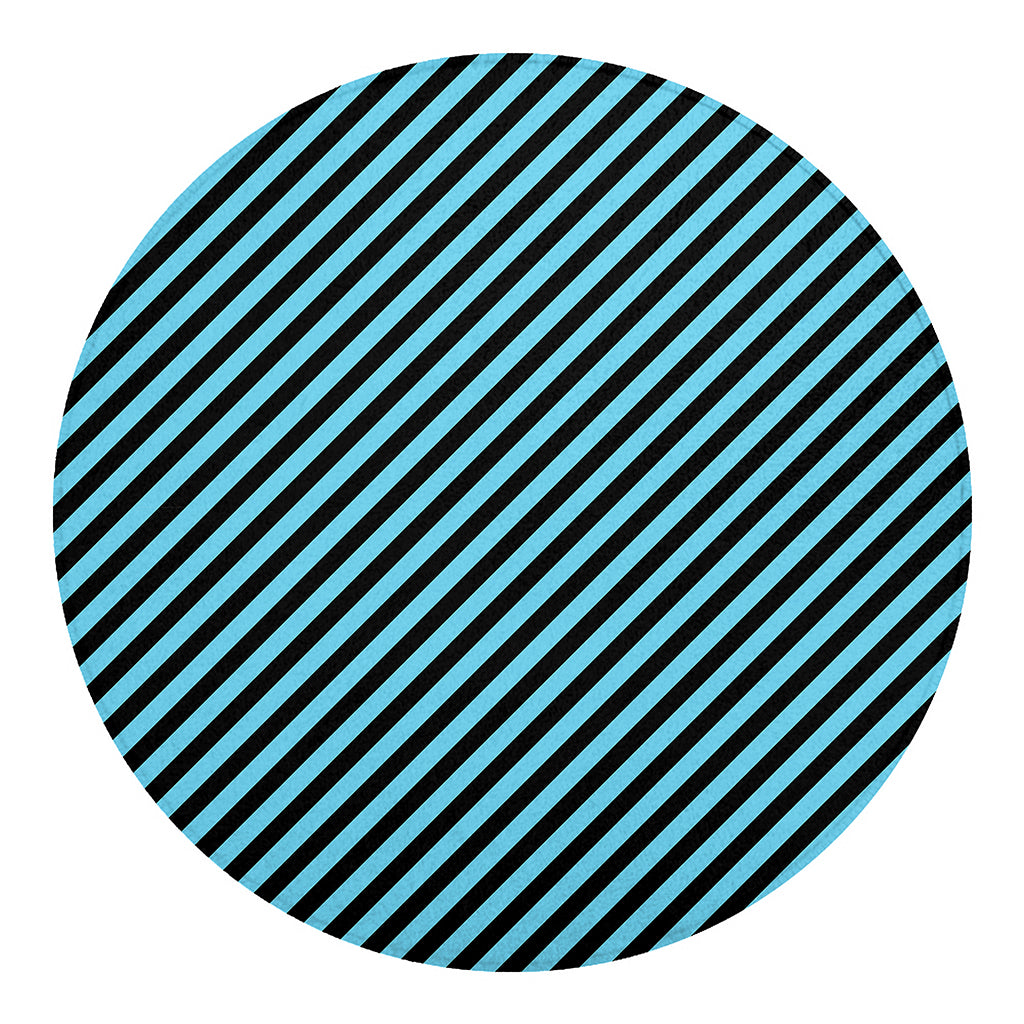 Blue And Black Stripes Pattern Print Round Blanket