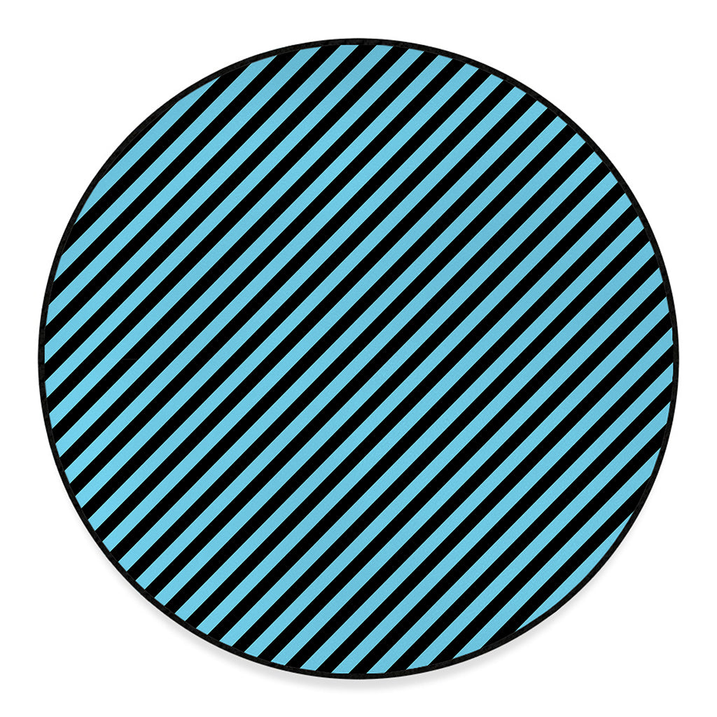 Blue And Black Stripes Pattern Print Round Floor Mat