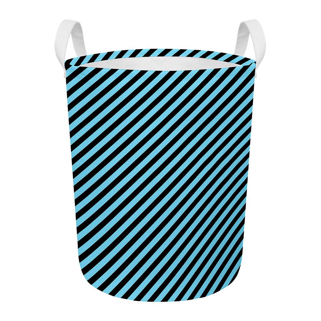 Blue And Black Stripes Pattern Print Round Laundry Basket