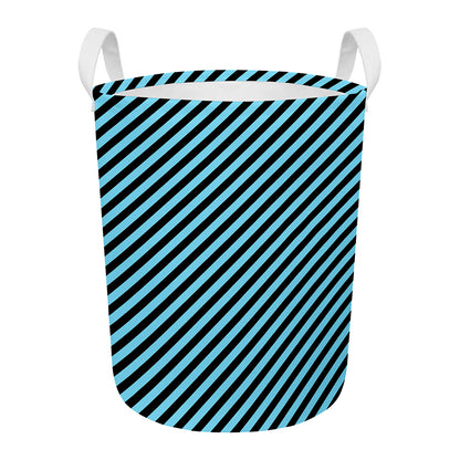 Blue And Black Stripes Pattern Print Round Laundry Basket