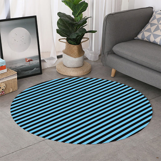 Blue And Black Stripes Pattern Print Round Rug