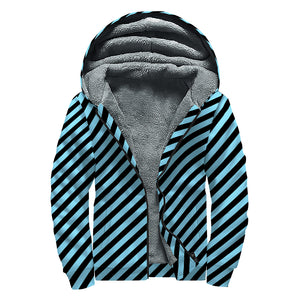 Blue And Black Stripes Pattern Print Sherpa Lined Zip Up Hoodie