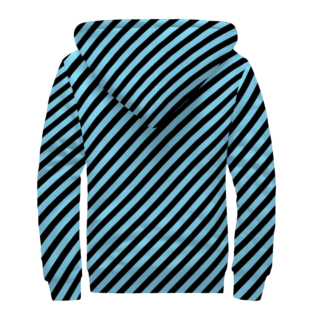 Blue And Black Stripes Pattern Print Sherpa Lined Zip Up Hoodie