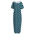 Blue And Black Stripes Pattern Print Short Sleeve Long Nightdress