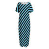 Blue And Black Stripes Pattern Print Short Sleeve Long Nightdress