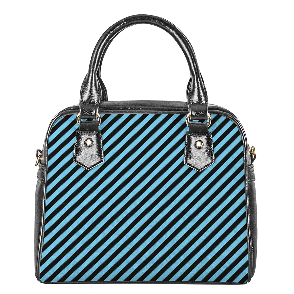 Blue And Black Stripes Pattern Print Shoulder Handbag