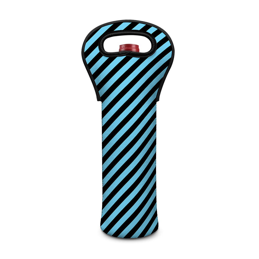Blue And Black Stripes Pattern Print Single Neoprene Wine Tote