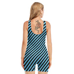 Blue And Black Stripes Pattern Print Sleeveless One Piece Swimsuit