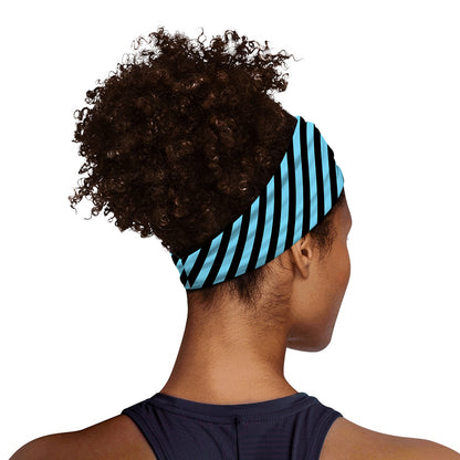 Blue And Black Stripes Pattern Print Sports Headband