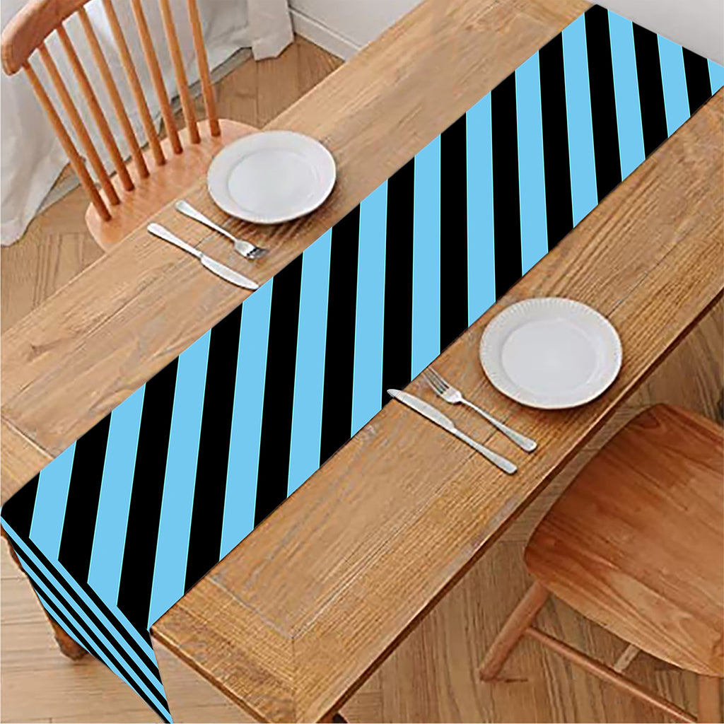 Blue And Black Stripes Pattern Print Table Runner