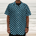 Blue And Black Stripes Pattern Print Textured Short Sleeve Shirt