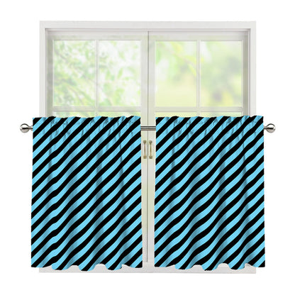 Blue And Black Stripes Pattern Print Tier Curtains