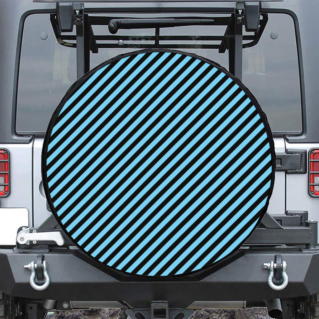 Blue And Black Stripes Pattern Print Tire Cover