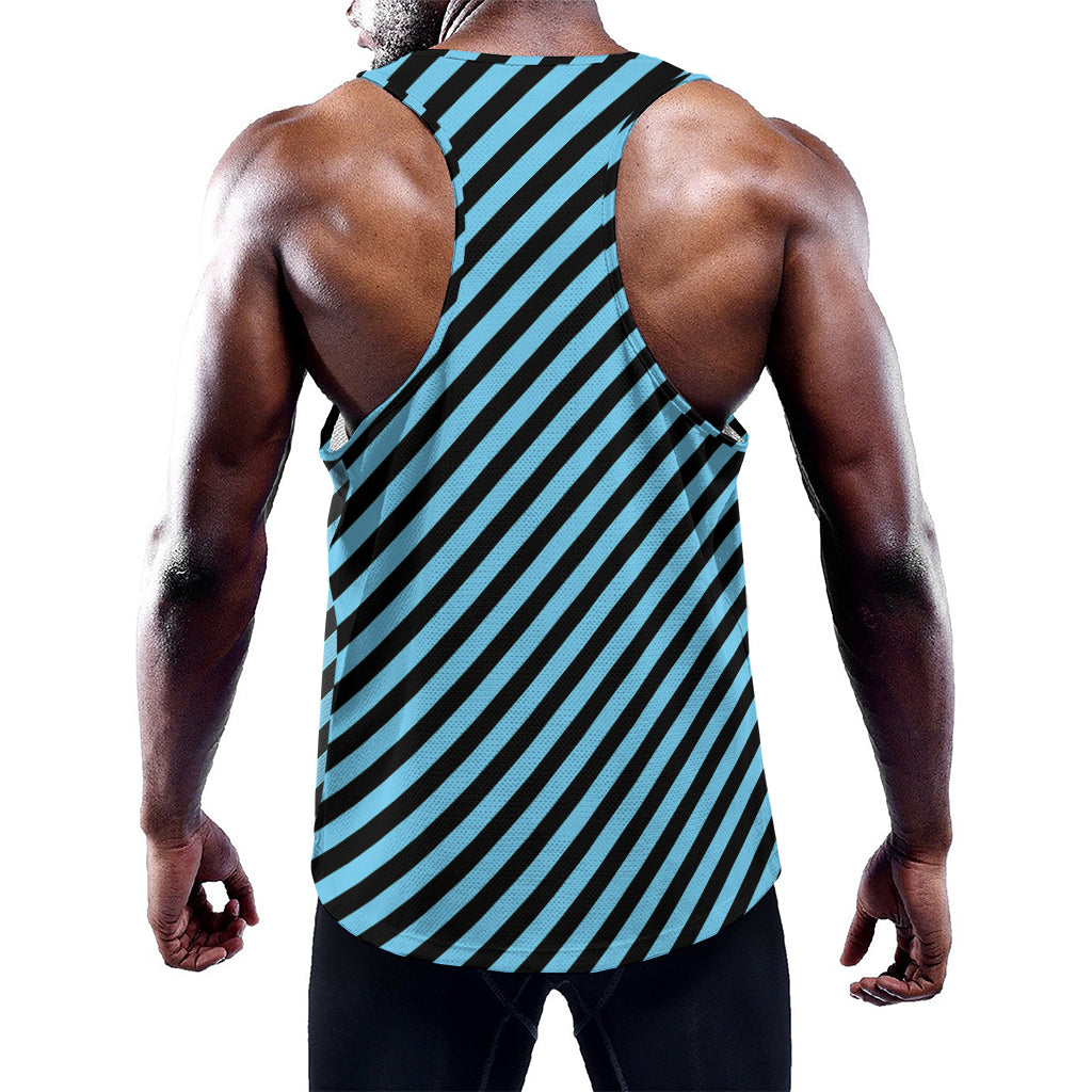 Blue And Black Stripes Pattern Print Training Tank Top