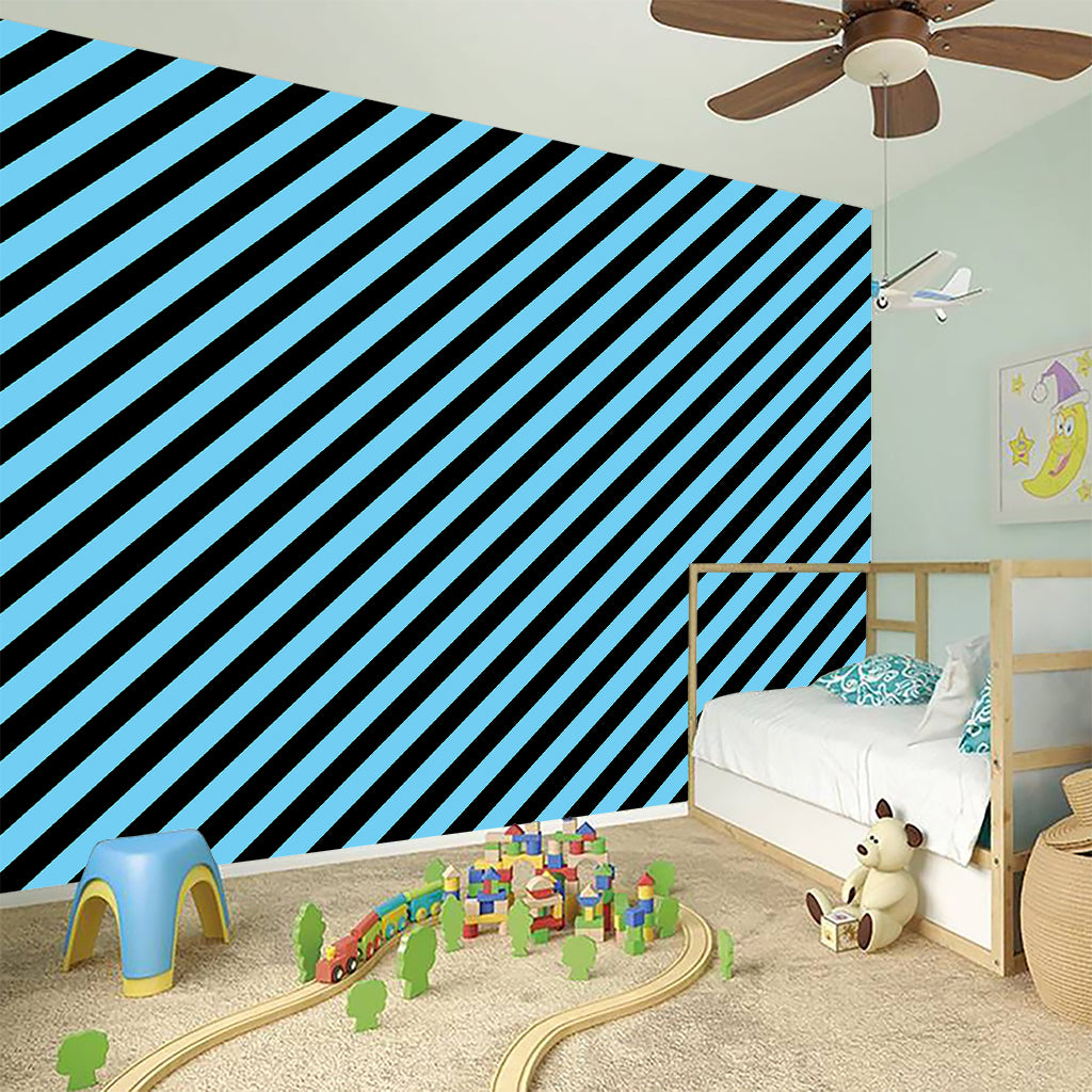 Blue And Black Stripes Pattern Print Wall Sticker