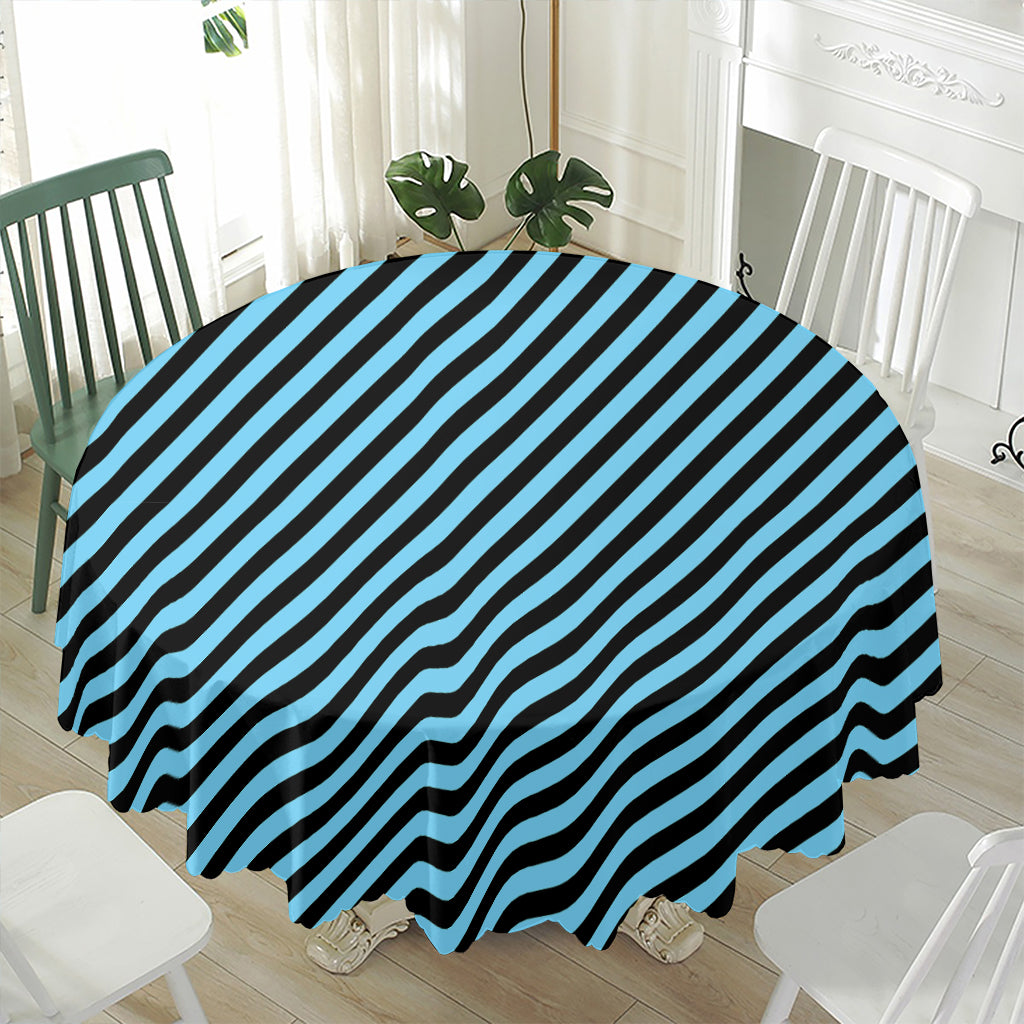 Blue And Black Stripes Pattern Print Waterproof Round Tablecloth