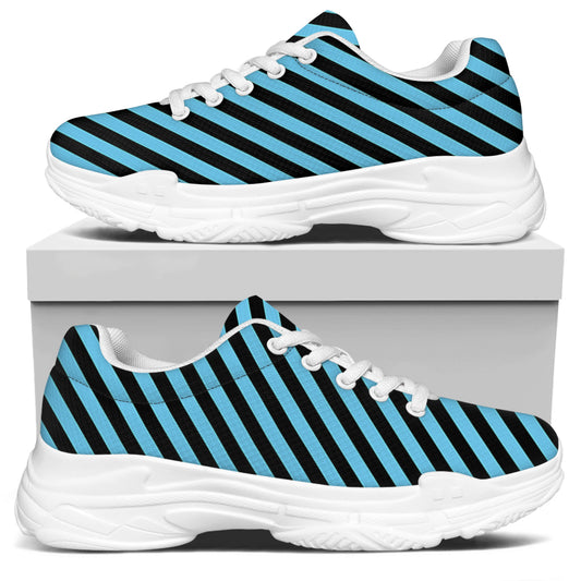 Blue And Black Stripes Pattern Print White Chunky Shoes