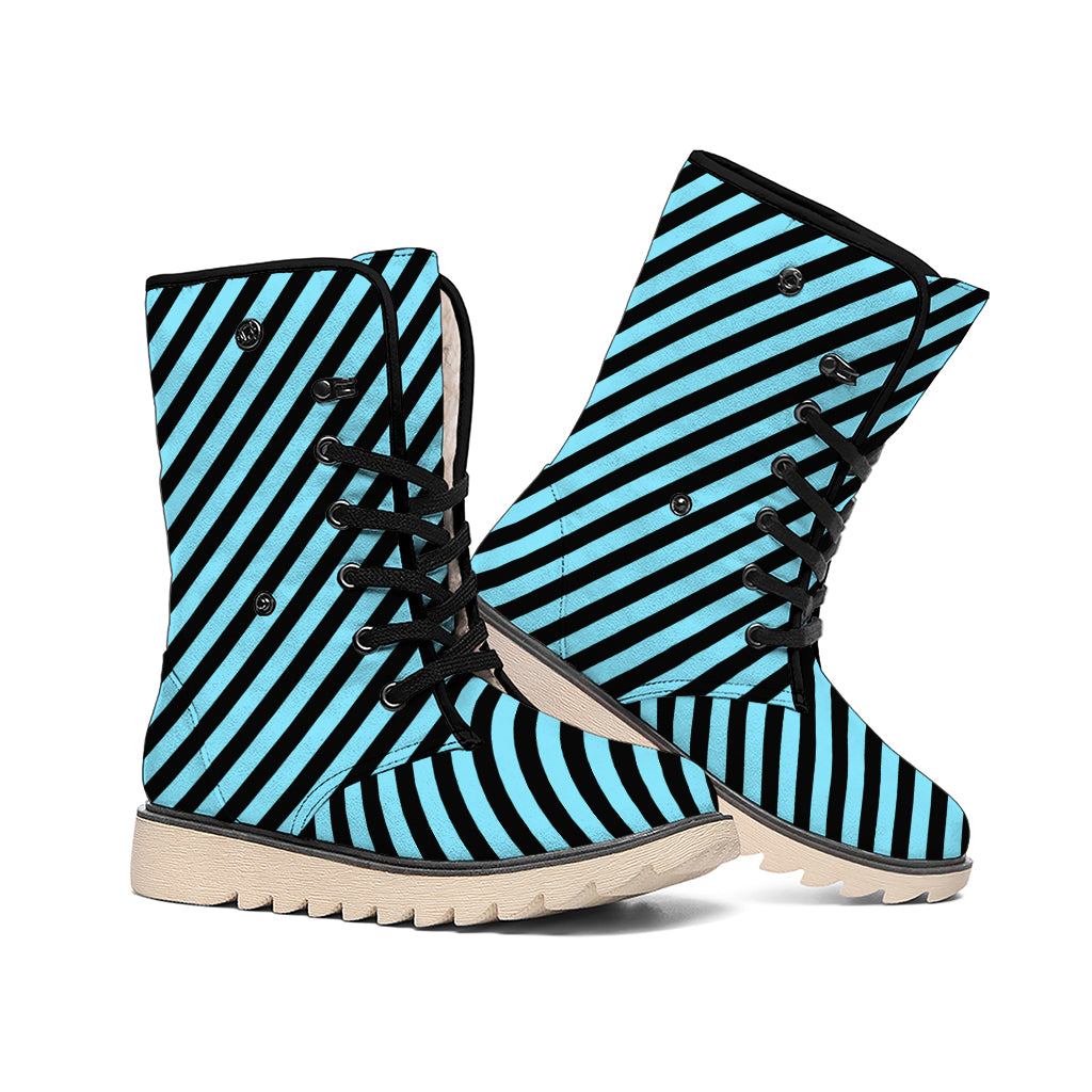 Blue And Black Stripes Pattern Print Winter Boots