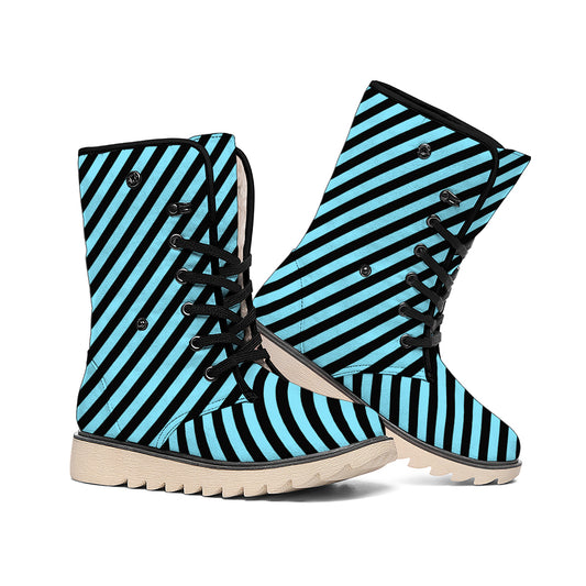 Blue And Black Stripes Pattern Print Winter Boots
