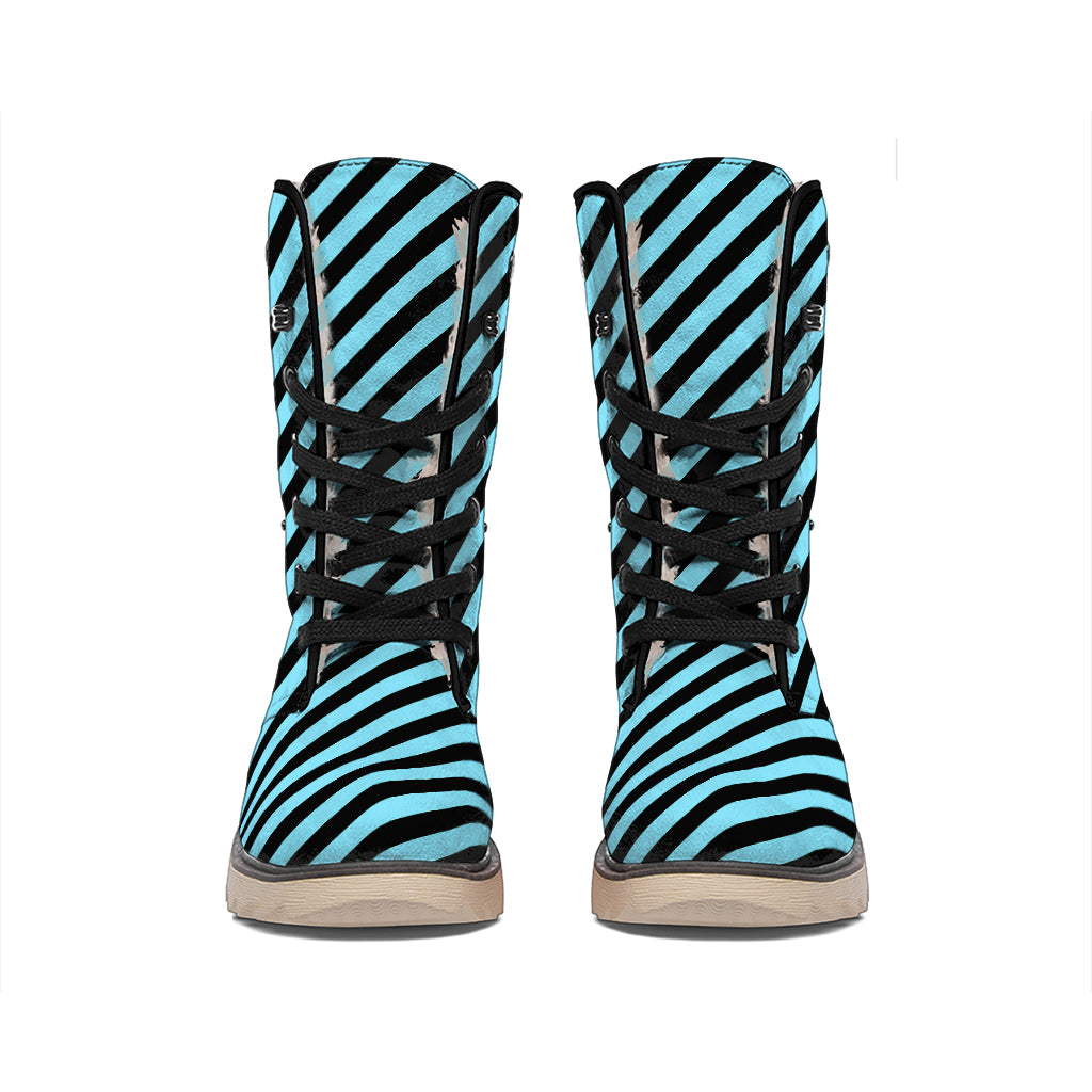 Blue And Black Stripes Pattern Print Winter Boots