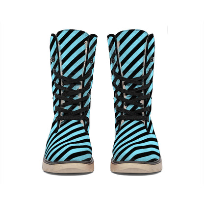 Blue And Black Stripes Pattern Print Winter Boots
