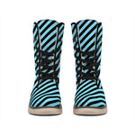 Blue And Black Stripes Pattern Print Winter Boots