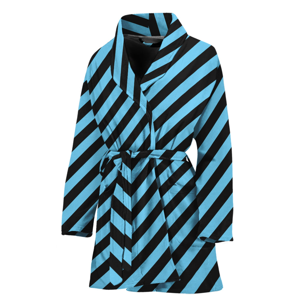 Blue And Black Stripes Pattern Print Women's Bathrobe