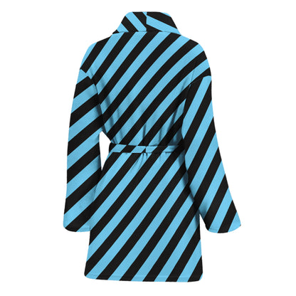Blue And Black Stripes Pattern Print Women's Bathrobe