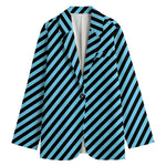 Blue And Black Stripes Pattern Print Women's Cotton Blazer