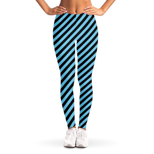 Blue And Black Stripes Pattern Print Women's Leggings