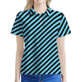 Blue And Black Stripes Pattern Print Women's Polo Shirt