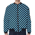 Blue And Black Stripes Pattern Print Zip Sleeve Bomber Jacket