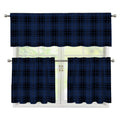Blue And Black Tartan Pattern Print 3 Piece Kitchen Curtains