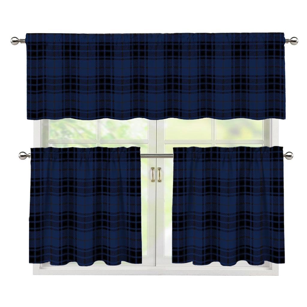 Blue And Black Tartan Pattern Print 3 Piece Kitchen Curtains